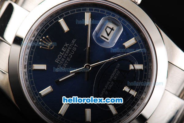 Rolex Datejust Oyster Perpetual Swiss ETA 2836 Automatic Movement Full Steel with Dark Blue Dial and White Stick Markers - Click Image to Close